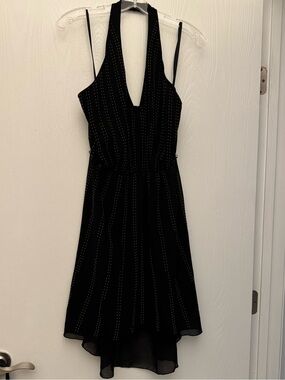 Bebe Black & Gold Halter-Style Evening Dress with Gold Stud Detailing